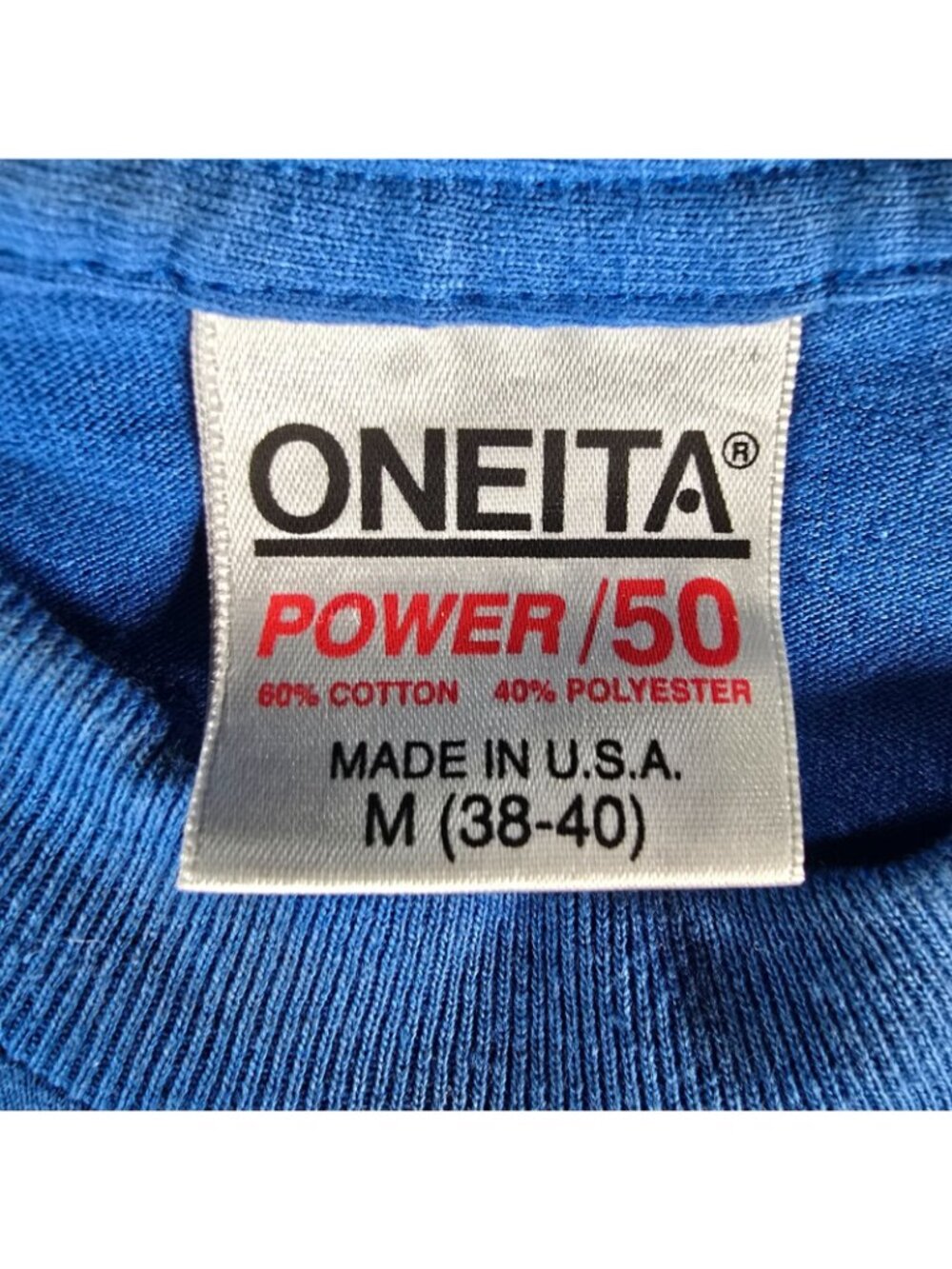 Vintage 1990s Oneita Blue/Silver Galaxy Glitter Print Single Stitch T-Shirt (S) - Picture 4 of 13
